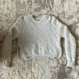 Cropped Fuzzy Split Hem Sweater